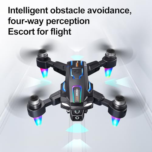 Foldable Drone with 8K ESC Dual Camera, Built‑in Screen Remote Controller, Brushless Motor, 4‑Way Obstacle Avoidance, Optical Flow Hover, 90° Adjustable Lens, RGB Night Lights Quadcopter for Adults Beginners