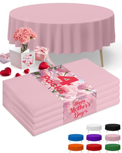 Niuara Pink Plastic Table Cloth Disposable, 4 Pack, 84 in - color: Pink, size: 84" Round - 4 Packs