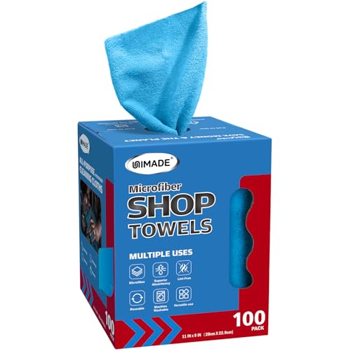 UNIMADE Shop Towels, 100 Sheets Microfiber Cleaning Cloth - color: Blue