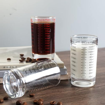 BCnmviku Measuring Cup Shot Glass 4 Ounce/120ML Liquid Heavy High Espresso Glass Cup Black Line (1, Red) - color: Red