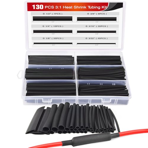 Nilight 130 Pcs 3:1 Heat Shrink Tubing Kit 6 Sizes with Storage Case - color: 130Pcs 3:1 Dual Wall Tubing