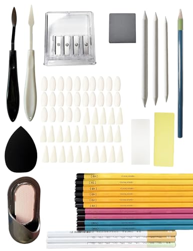 Sketching Set, Essential Drawing Kit with 75Pieces, Including Matte Pencils, Charcoal, Blending Tools, Pencil Grinder, Scrapers, etc., (B.75 Pieces)