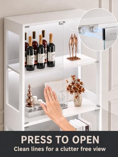 Display Cabinet with Glass Doors, 4-Tier, RGB Lights, Adjustable Shelves - color: White & Glass Double Door
