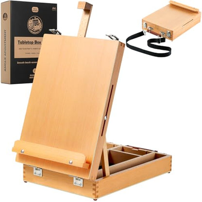 Beechwood Tabletop Easel for Painting, Portable Easel with Shoulder Strap