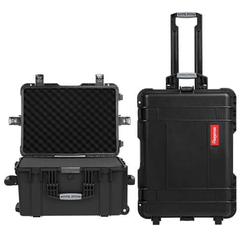 Regetek Rolling Hard Case with Foam,24.5 x 18 x 13 Inch, Waterproof Hard Case with Wheels/Retractable Handle for camera, Drone,tool, Equipment, electronics, TSA Friendly, Inner 20.39"X 13.67"X10.43"