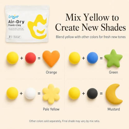 Yellow Air Dry Foam Clay 100g/3.5oz, Soft & Easy to Mold - color: Yellow