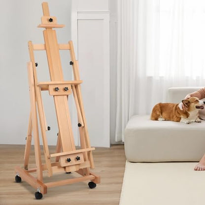 Art Easels for Painting Adult, H-Frame Easel with Braked Wheels, Height and Angle Adjustable (Vertical to Horizontal) Heavy Duty Easel Holds 2 Canvases - style: Model 1
