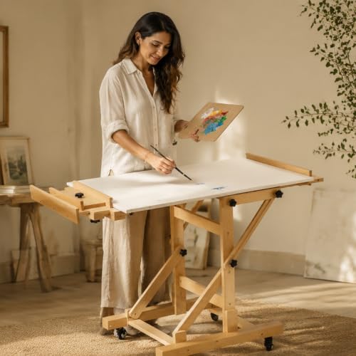 MEEDEN Movable Large H-Frame Easel: Holds Art Canvas Up to 79" for Studio - color: Natural