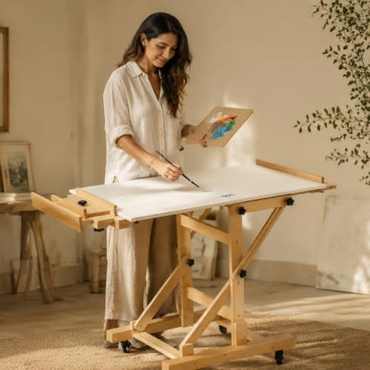 MEEDEN Movable Large H-Frame Easel: Holds Art Canvas Up to 79" for Studio - color: Natural