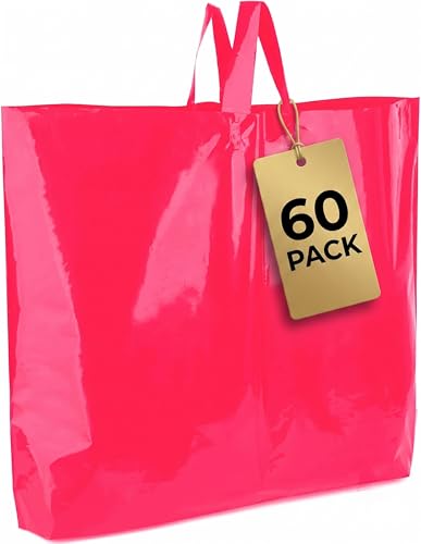 19x15 Large Plastic Shopping Bags with Handles for Small Business - color: Pink
