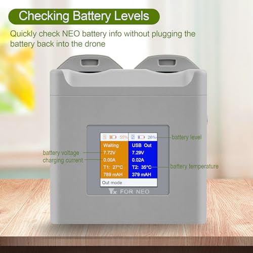 Hanatora LCD Multifunction Parallel Battery Charger for DJI Neo,Dual Two-Way Charging Hub,Fast Charge Two Batteries Drone Accessories