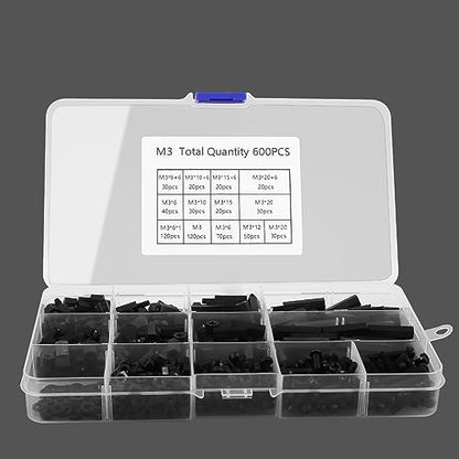 600PCS M3 Male Female Nylon Hex Spacer Standoffs Screws Nuts
