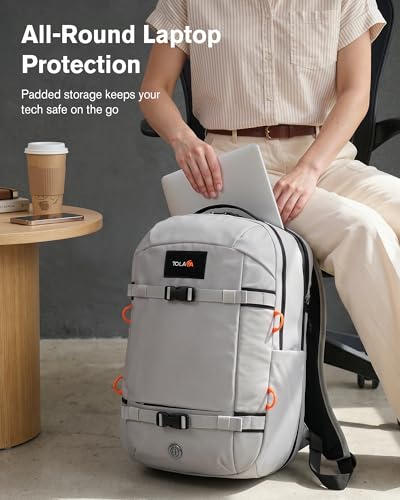 Tolaccea 30L Travel Laptop Backpack TSA Carry-On for Business Trips Commute - color: Light Gray