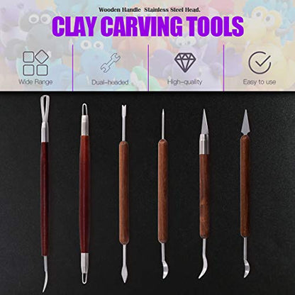 Swpeet 21Pcs Modeling Clay Sculpting Tools Kits, Handle Double-Sided Set, Dual-Ended Design Pottery Tools, Plastic Ball Rod Stylus Modeling Tools, Clay Roller, Clay Scarper for Modeling Clay
