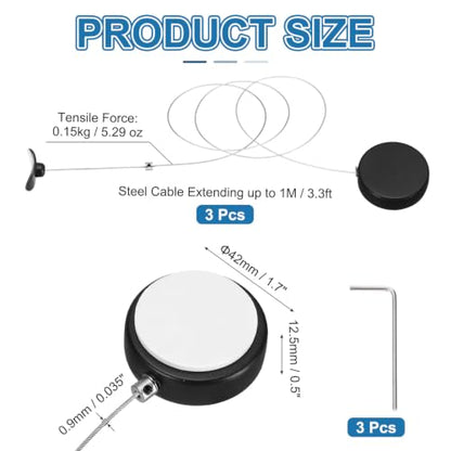 PATIKIL 3.3ft (1M) Retractable Remote Control Cable Tether 1.5N, 3PCS Remote Control Security Lanyard Lock Adjustable Locking Leash with Plastic Caps for TVs Tablets Showroom, Black - color: Black, size: 3.3ft