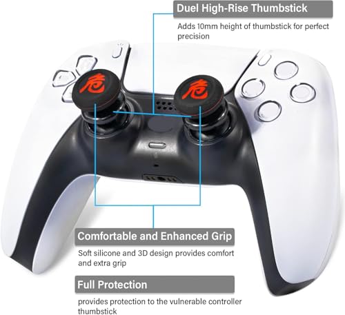 FPS Thumbstick Extender & Printing Rubber Silicone Grip Cover 2 Sets for PS5 & PS4 Controller (Danger of Kanji) - color: 10