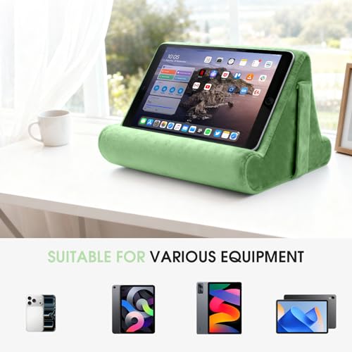 Multi-Angle Tablet Stand with Soft Pad Cushion and Net Pocket - Universal Lazy Holder for Lap, Knee, Sofa and Bed(Green) - color: Green