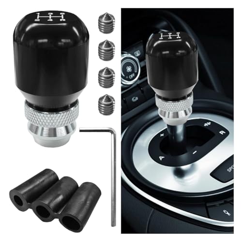 Universal Aluminum Alloy 5 Speed Manual Gear Shift Knob – Automotive Adjustable Stick Shift Handle with 3 Threaded Adapters, Car Gearbox Shift Knob for Most Vehicles (Black) - color: Black