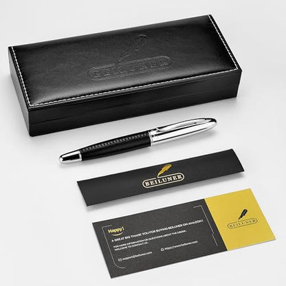 BEILUNER 318 Luxury Pen, Elegant Look,Hand-Stitched Premium Leather-Black - color: Black