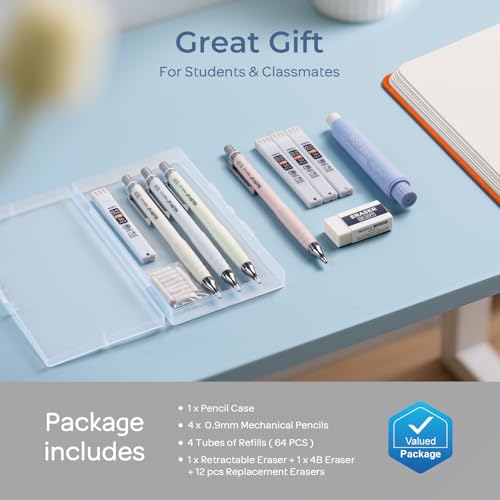 Nicpro Cute Mechanical Pencil Set, 4PCS 0.9mm Pastel Drafting Pencils - style: 0.9mm