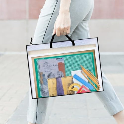 RUIAN 2-Pack 19x25 Inch Art Portfolio Bag, Waterproof Nylon Folder with Handle for Artwork, Drawing Pads, Posters, Charts & Teaching Materials (Translucent, Foldable)