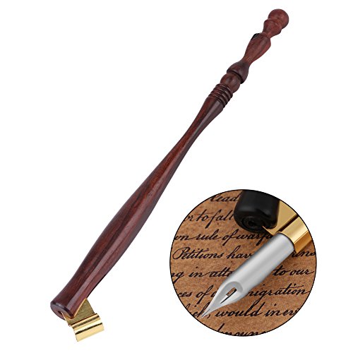 Walfront Calligraphy Pen Nib Holder, Comic Dip Wood Pen Nib Holder with Removable Adjustable Brass Flange