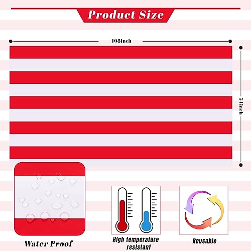 Kesfey Red Striped Tablecloth Carnival Vertical Stripe Table Cover 3 Packs - color: Red Vertical Striped