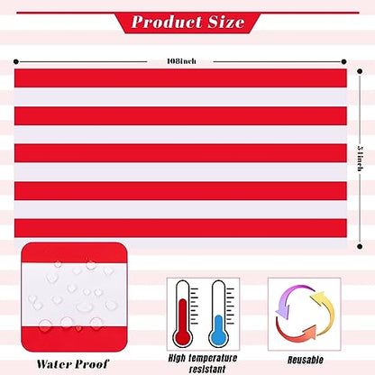 Kesfey Red Striped Tablecloth Carnival Vertical Stripe Table Cover 3 Packs - color: Red Vertical Striped