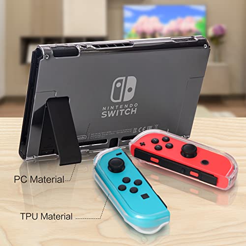 Switch Protector Dockable Case - Clear Hard Shell Cover with Joy-Con Grip TPU, Tempered Glass Screen Protector & Thumb Caps - Protective Accessories Kit for Nintendo Switch Console - size: Switch 1 6.3inch