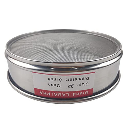 LABALPHA 20 Mesh Lab Sieves, #20 Mesh Test Sieve, 8'' Diameter, 304 Stainless Steel Wire Cloth (0.9mm) - size: 20 mesh (0.9mm)