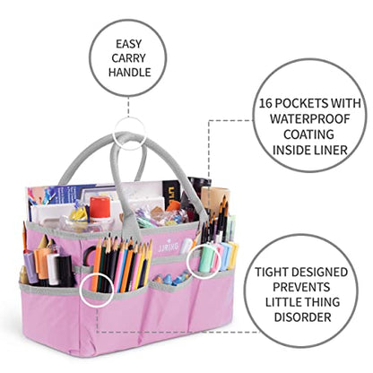JJRING 600D Nylon Craft & Art Organizer Tote Bag With Pockets, Pink - color: Pink, size: Small
