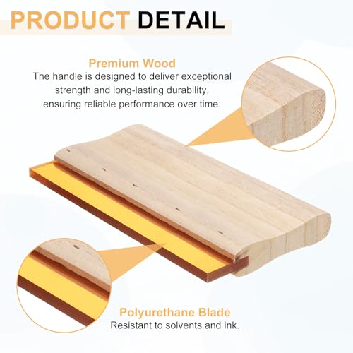 HARFINGTON Screen Printing Squeegee 8 Inch 65 Durometer Polyurethane Blade Wooden Handle Ink Scraper for Screen Printing Fabric Printmaking