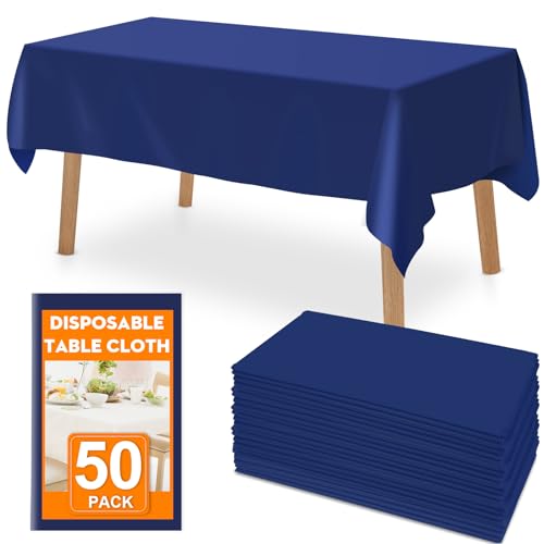 RowinsyDD 50 Pack Blue Plastic Tablecloth, Plastic Table Cloths Disposable - color: Blue