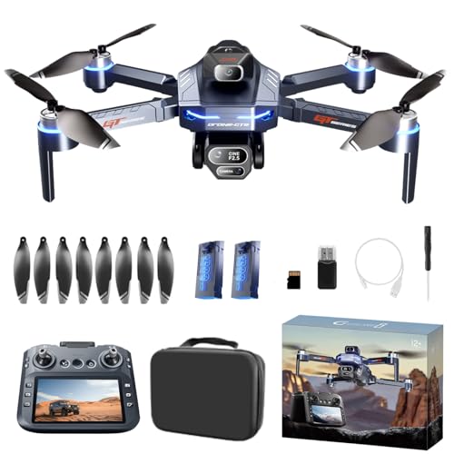 FPV Drone with HD Camera for Adults, RC Drones with 5 Inch LCD Screen on Controller, Obstacle Avoidance, Brushless Motor, One Key Start, Optical Flow Positioning, Headless Mode, Foldable RC Quadcopter with SD Card & 2 Batteries & Portable Carrying Case, U