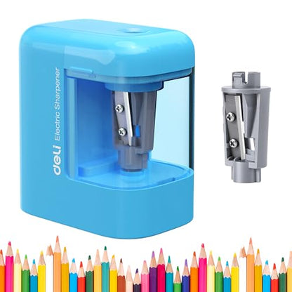 Deli Electric Pencil Sharpener, Battery Operated Portable Pencil Sharpener - color: Blue