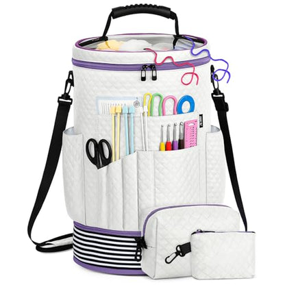 Crochet Yarn Knitting Bag 3PCS Expandable Large Yarn Storage Organizer Bag - color: Off-white