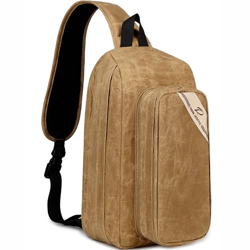 Padwa Lifestyle Khaki Crossbody Camera Bag - Waxed Memory Canvas Compact Camera Sling and Crossbody Bag with Fast Access,Versatile Lightweight Everyday Bag Great for Photographers Travel,Photography - color: Khaki, style: Crossbody Portable