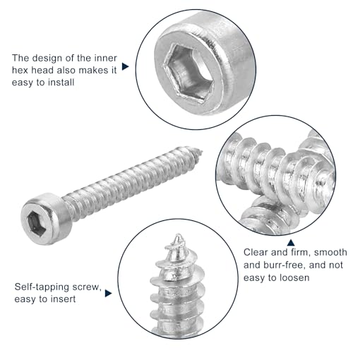 uxcell M4 Hex Socket Head Cap Self-Tapping Screw, 100Pcs M4x30mm 304 Stainless Steel, Hexagon Socket Head Tapping Screws, Hex Drive, Self Tapping Point - Silver - size: M4x30mm