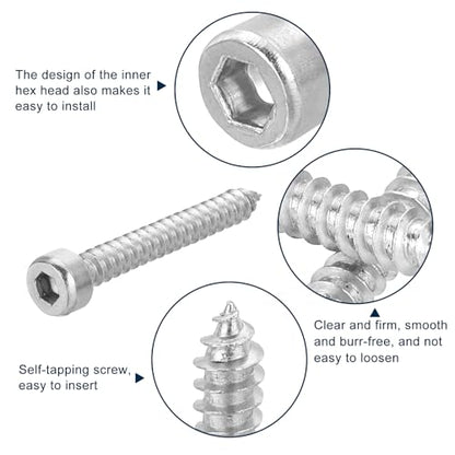 uxcell M4 Hex Socket Head Cap Self-Tapping Screw, 100Pcs M4x30mm 304 Stainless Steel, Hexagon Socket Head Tapping Screws, Hex Drive, Self Tapping Point - Silver - size: M4x30mm