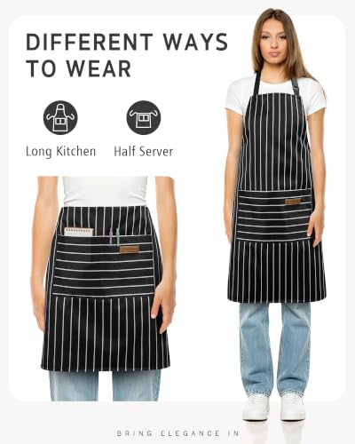 Syntus Chef Apron for Men Women with Pockets, Thick Grilling BBQ Apron - color: Black/White Bold