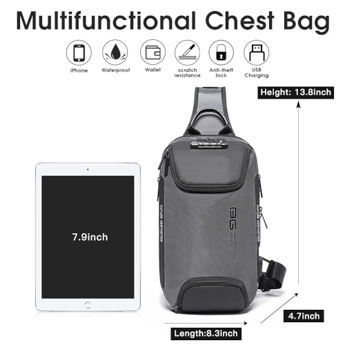 BANGE Men's Sling Backpack - Waterproof Crossbody Bag, Multi-Purpose Shoulder Bag - color: Grey