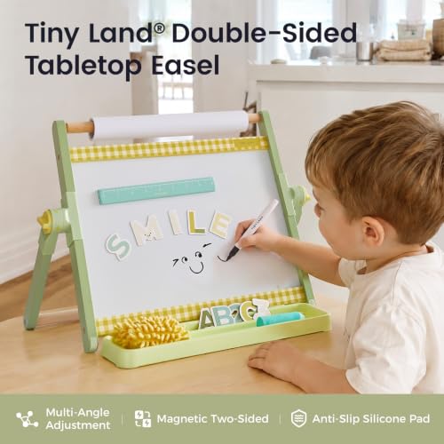 Tiny Land Tabletop Kids Art Easel, 5-Level Magnetic Drawing Board - color: Green
