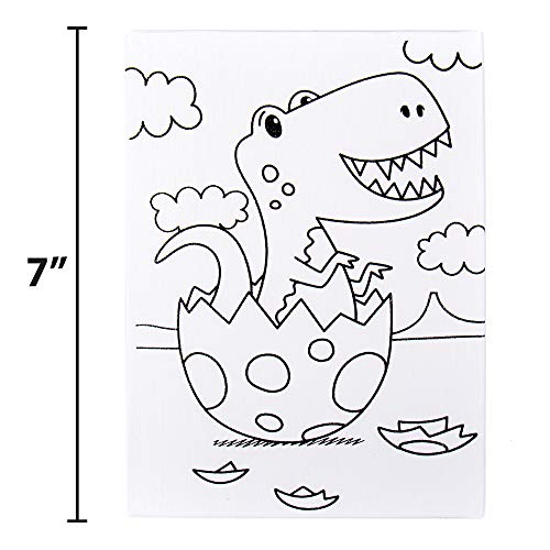 Horizon Group USA Pre-Printed Canvas & Paint Art Set. Ready to Paint 5" x 7" Canvas Panels, 12 Tempera Paints, 6 Easy-Grip Assorted Paintbrushes Included. Dino, Space & Food. - style: Dino-Space-Food