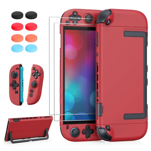 FYOUNG Upgrade Switch 2 Protective Case&Screen Protector Set,Dockable Cover - color: Red, size: for switch 2 7.9inch