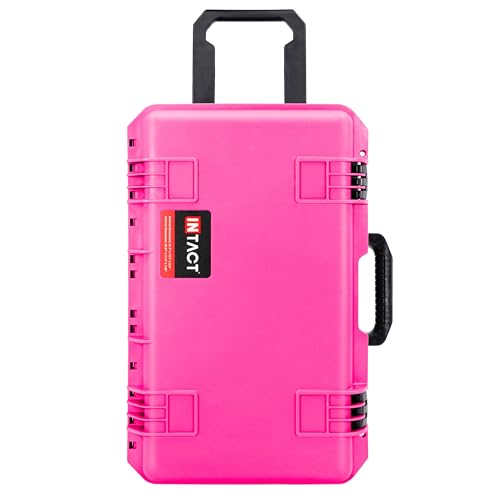 Eylar 22" Intact Premium Series Rolling Carry-On Hard Case with Wheels, IP67 Waterproof Crushproof, TSA Approved Travel Luggage, Customizable Pluck Foam for Cameras, Drones, Gear (Pink) - color: Pink