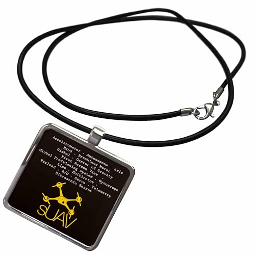 3dRose Black and Yellow Drone with DIY Accelerometer Gyroscope Brushless Motor GPS Necklace With Rectangle Pendant
