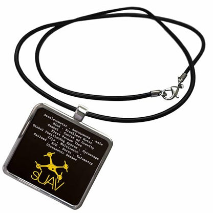 3dRose Black and Yellow Drone with DIY Accelerometer Gyroscope Brushless Motor GPS Necklace With Rectangle Pendant