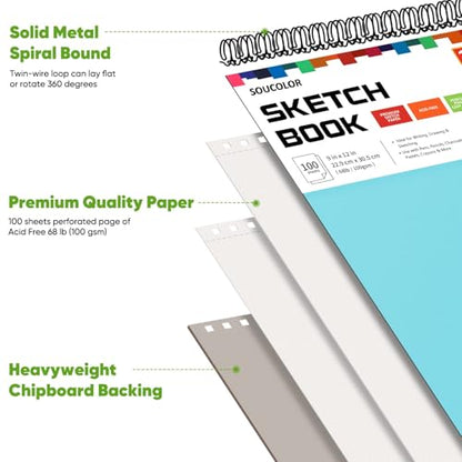 Soucolor Sketch Book 9x12,Thick Drawing Paper Pad School Art Supplies - color: Blue, size: 9" x 12" (Pack of 1)