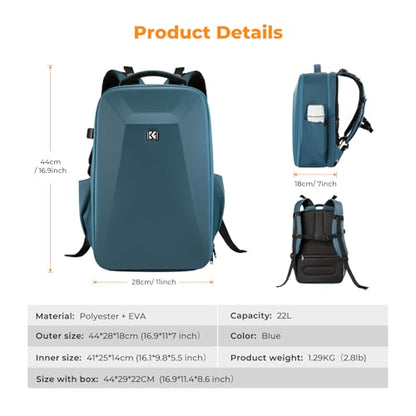 K&F CONCEPT Camera Backpack,Hardshell Photography DSLR Camera Bag - color: Blue