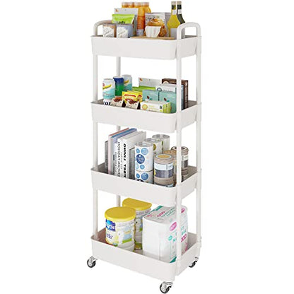 4 Tier Rolling Cart with Wheels, Utility Storage Carts,White - color: White, size: 4-Tier